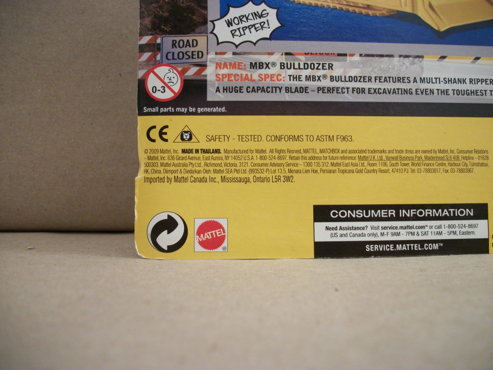 2009 Mattel Matchbox Real Working Rigs, MBX Bulldozer, N5315, Yellow Diecast