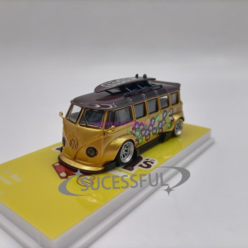 1/64 VW T1 Wide Body Bus Gold Diecast Alloy Car Model Collectible