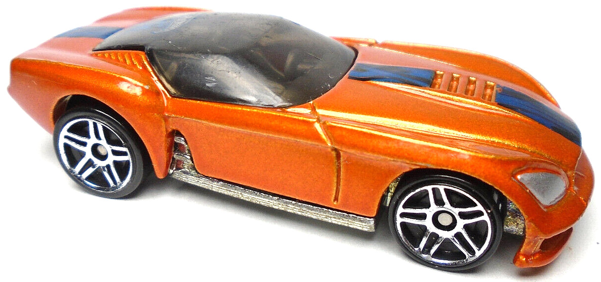 2001 HOT WHEELS PONY-UP ORANGE 1:64 DIECAST 2 3/4″ CAR WITH BLACK & BLUE FLAMES