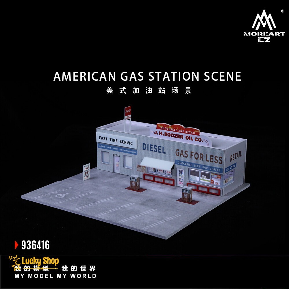 Diorama 1/64 Car Parking Lot Model LED Lights City Car Gas Station Scene Display