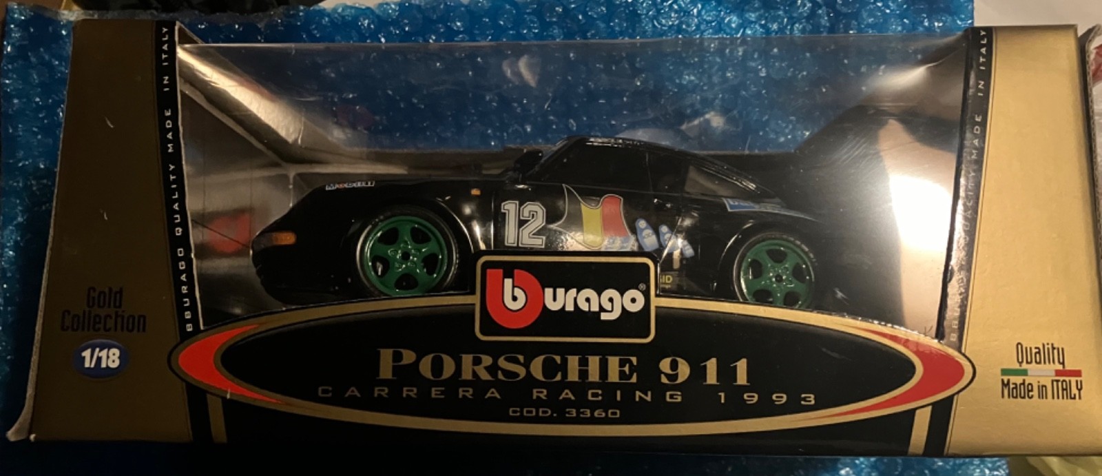Carrera Racing 1993 Porsche 911 Burago Gold Collection 1/18 Green rims #12