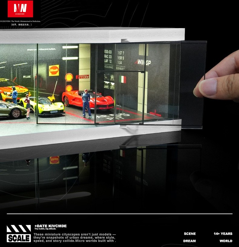 US 1/64 Garage Diorama Model LED Light City Parking Scene Diecast Car Display