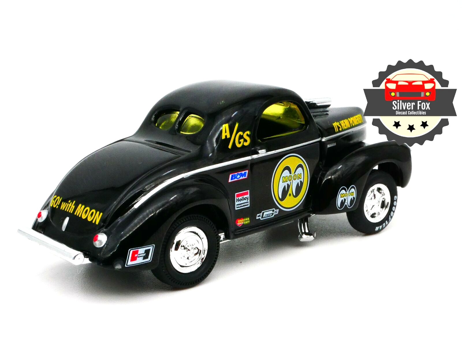 1941 WILLYS COUPE GASSER MOONEYES 1:64 SCALE DIECAST DIORAMA COLLTOR MODEL BLACK