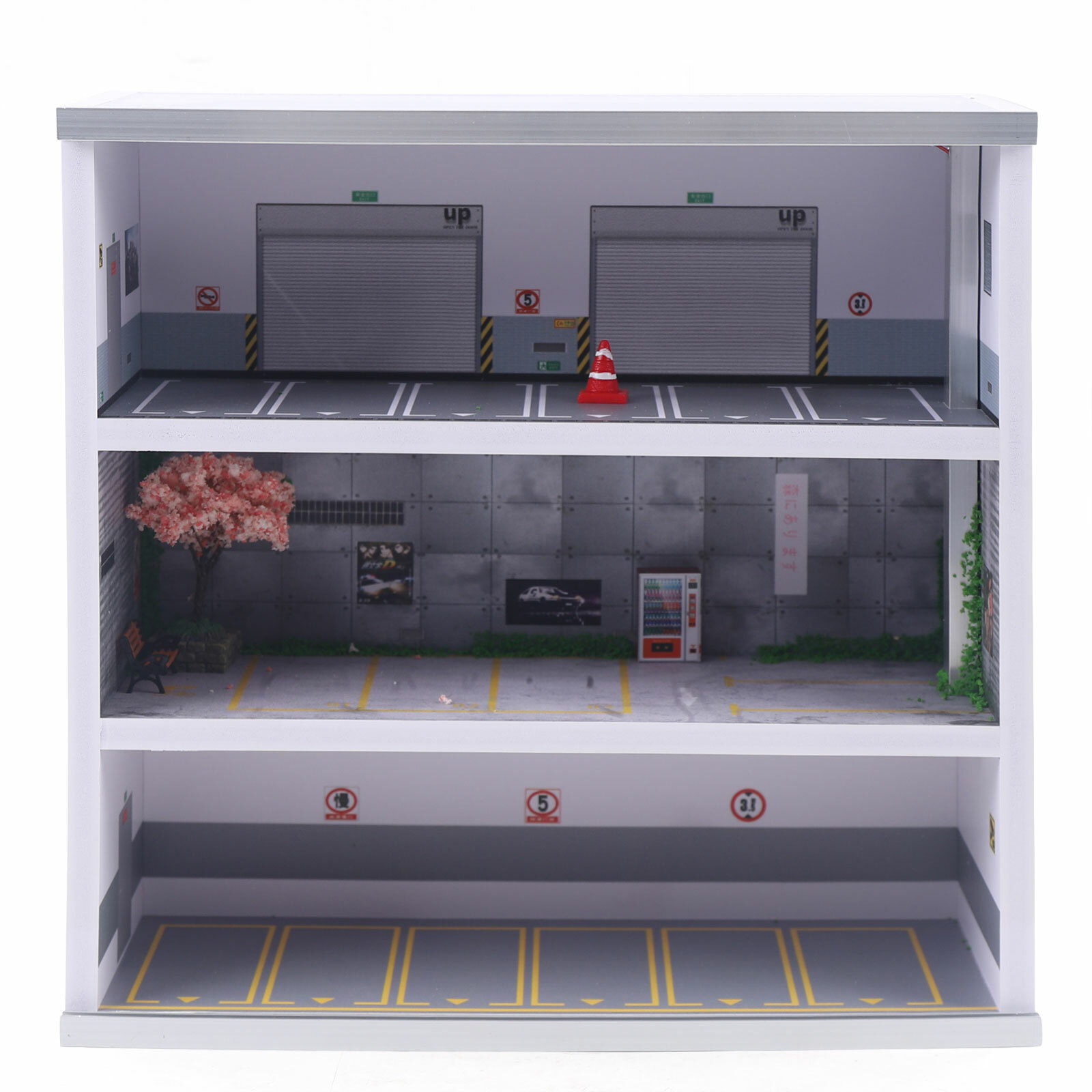 1:64 3-Layer Diecast Car Model Display Cabinet Parking Lot Case With LED Light