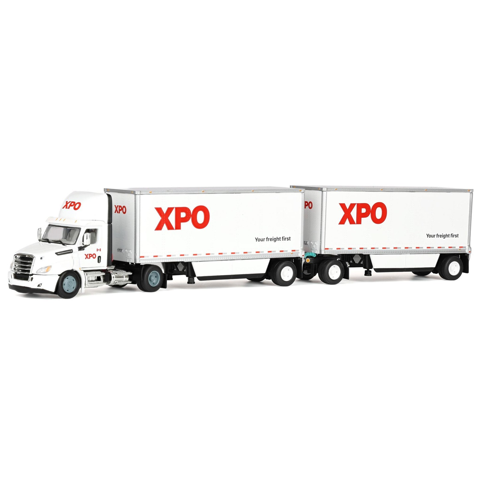 DCP1/64 XPO Freightliner Cascadia Semi Truck Pup Trailers Canada Version 60-1809