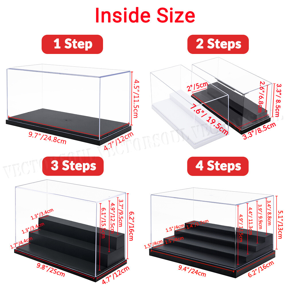 1/2/3/4 Steps Acrylic Display Case Dustproof Box Action Figures 1/64 Diecast US