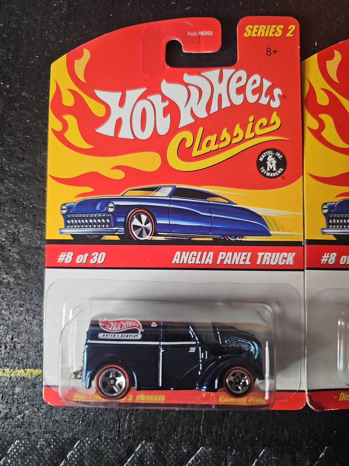 (2) 2005 HOT WHEELS ANGLIA PANEL TRUCKS, #8/30 CLASSICS SERIES 2, SPECTRAFLAME