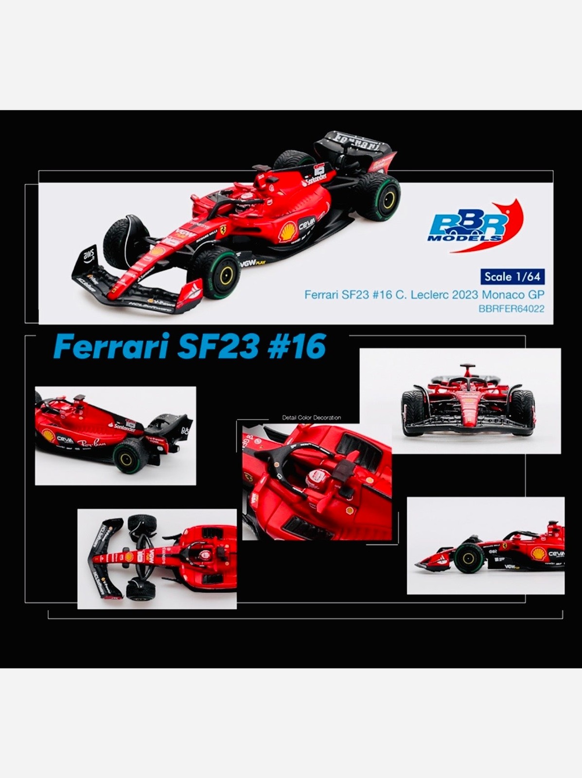 BBR Models Factory Sealed Formula 1 Ferrari F1 SF23 #16 C Leclerc 2023 Monaco GP