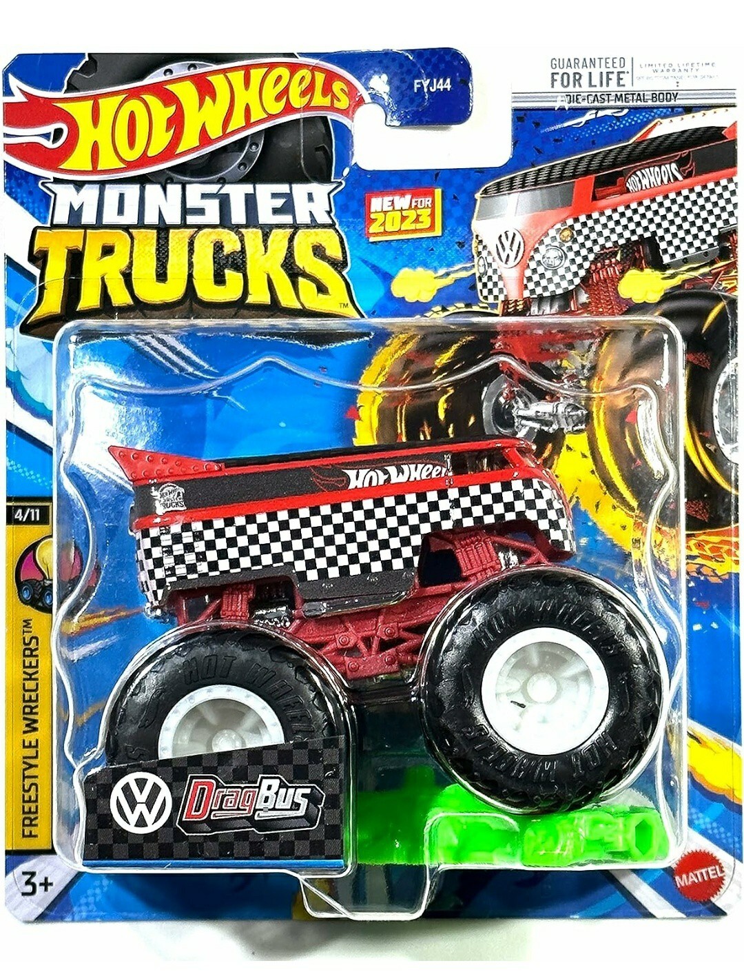 HOT WHEELS MONSTER TRUCKS 2023 VW DRAG BUS FREESTYLE WRECKERS 4/11 DIECAST NEW