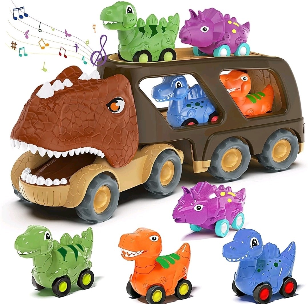 Veslier Dinosaur Car Toy for 2 3 4 5 Years Old Boys, Friction Power Carrier