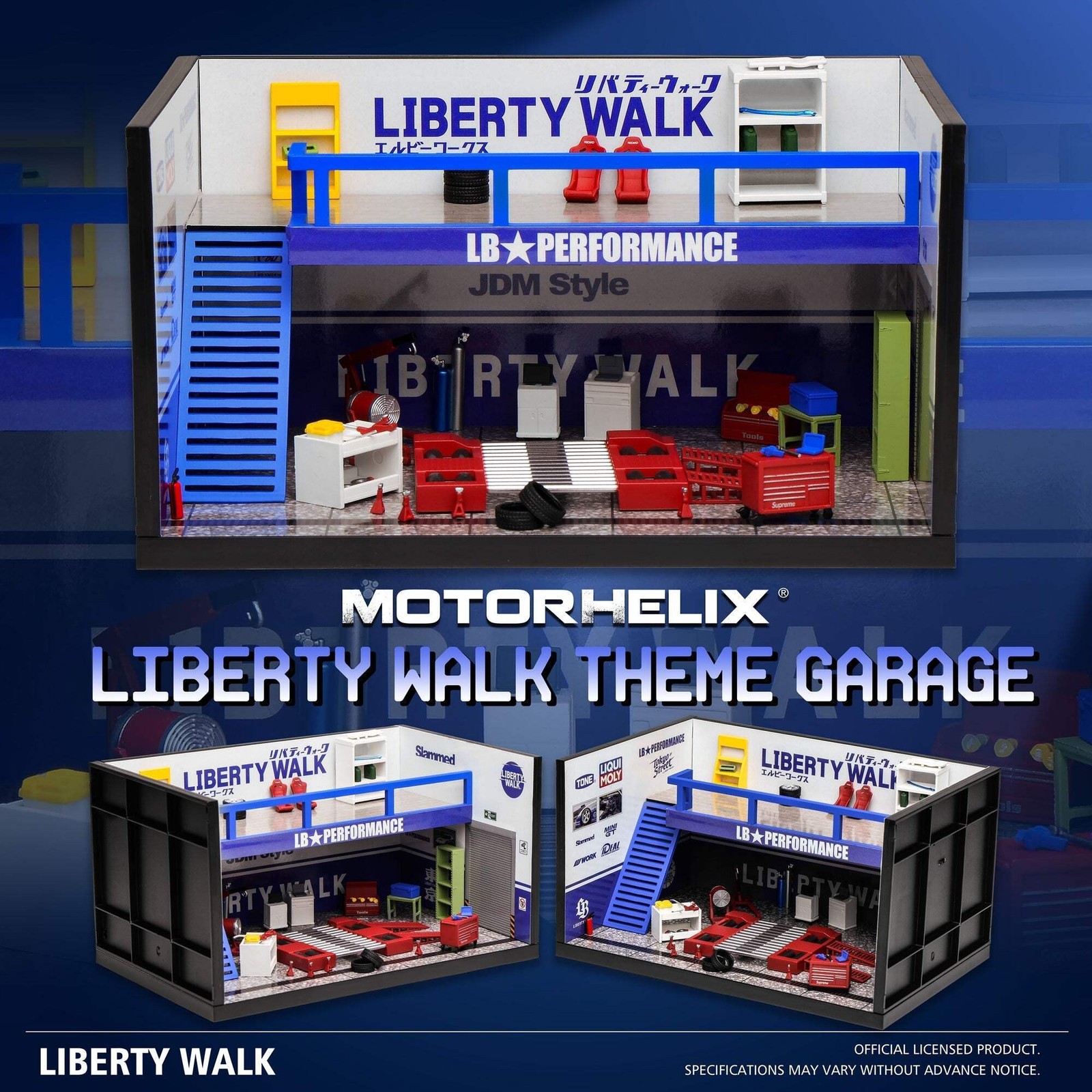 Motorhelix 1/64 Liberty Walk (Blue/White) Garage Diorama