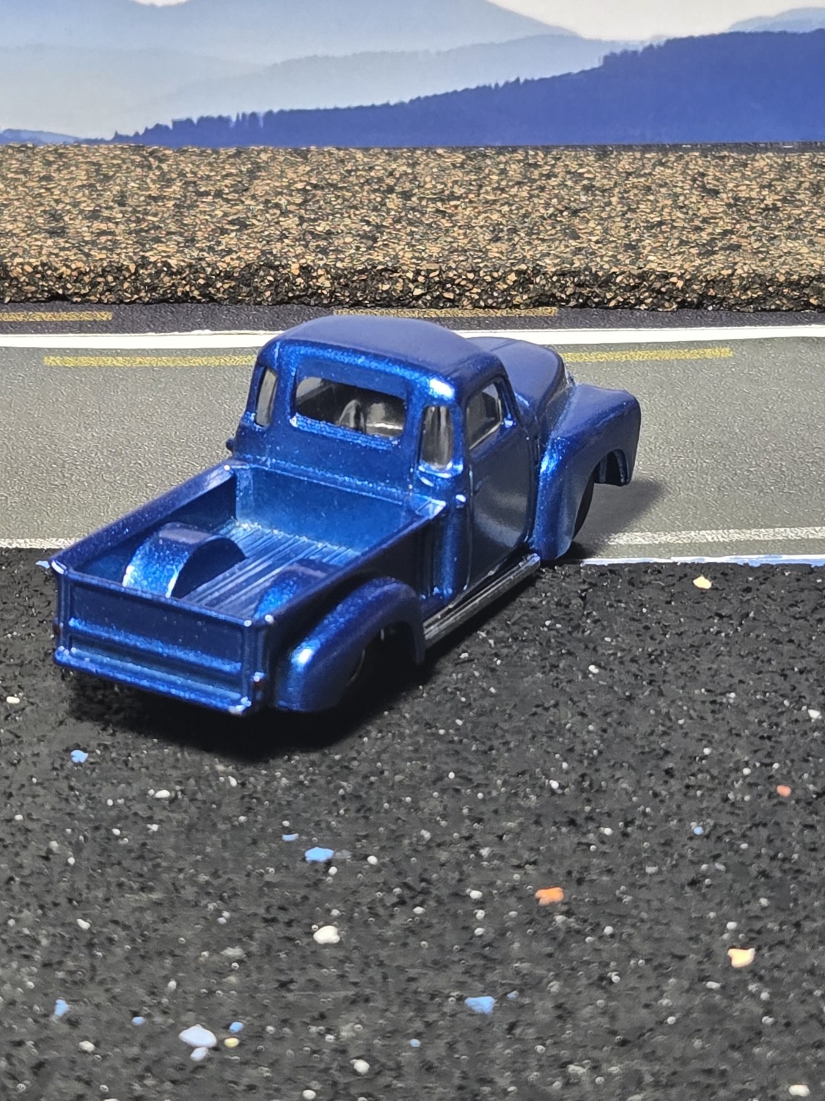 Hot Wheels 52 Chevy pickup, custom, drilled, painted, wheel swap, real riders