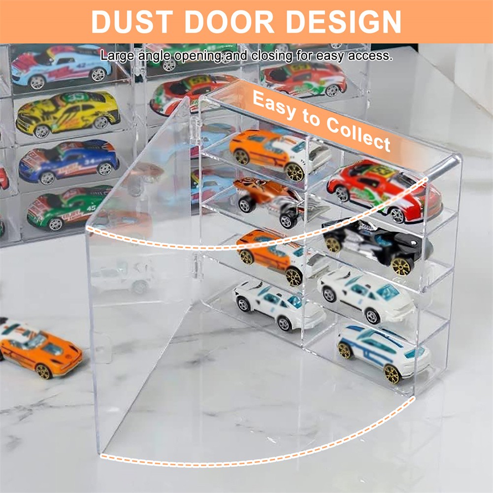 Clear Acrylic 1/64 Scale Toy Car Display Case Box With Dustproof Door for 8 Cars