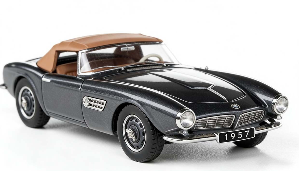 GFCC 1:64 Gray 1957 507 Hard Top Classic Sports Model Diecast Metal Car