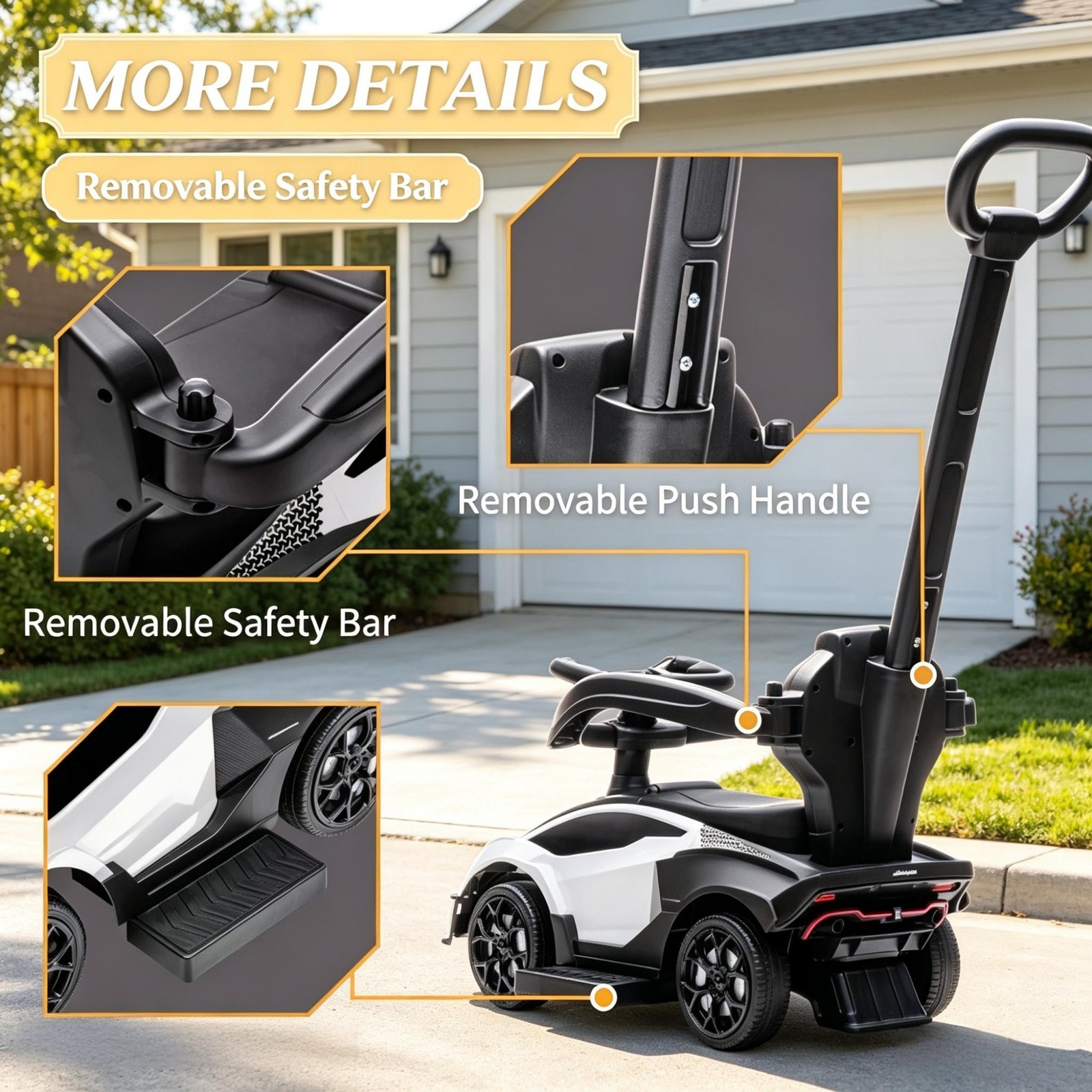 White Toddler Push Car – Stroller Walking Car for Age 1-3, Backyard Outdoor Fun