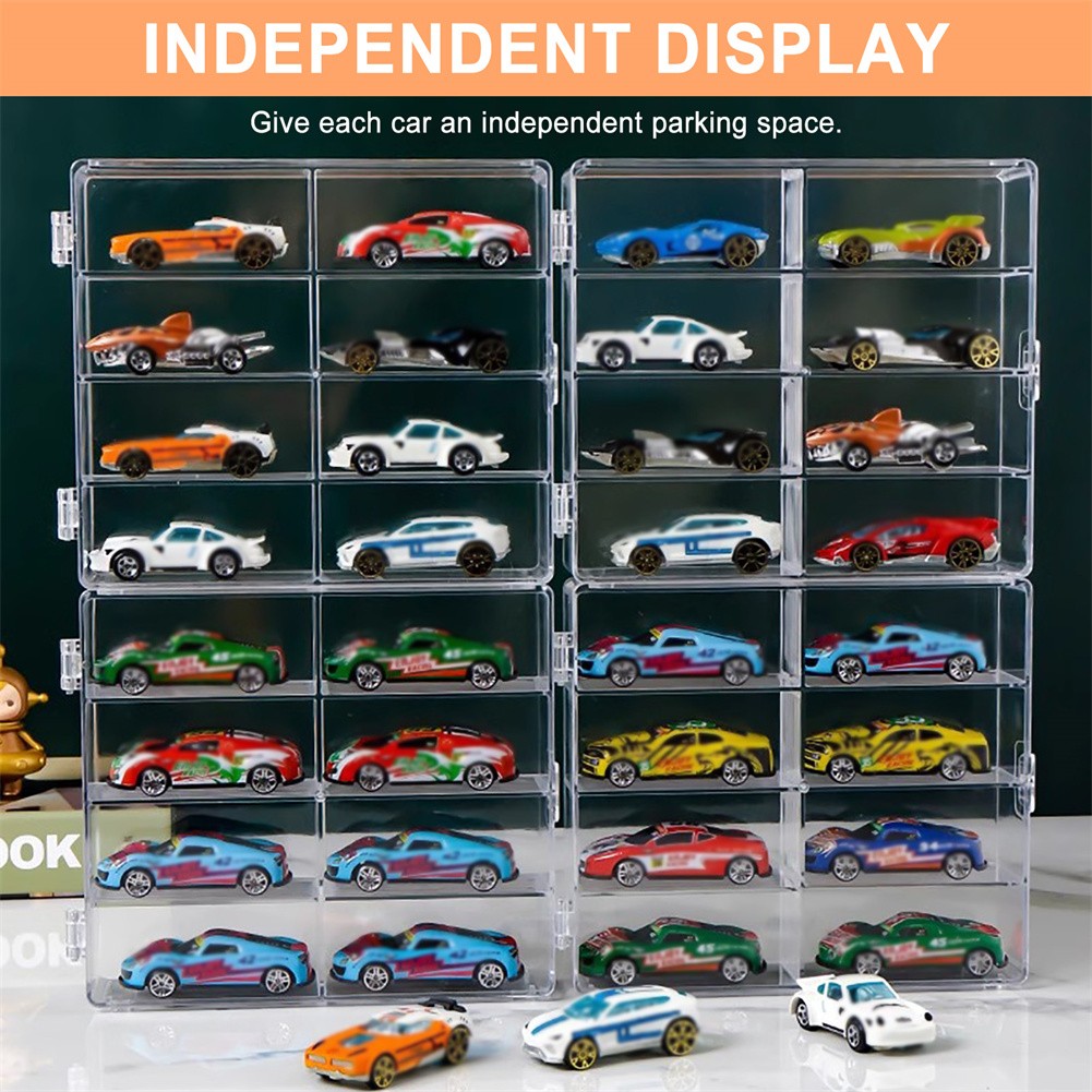 Clear Acrylic 1/64 Scale Toy Car Display Case Box With Dustproof Door for 8 Cars
