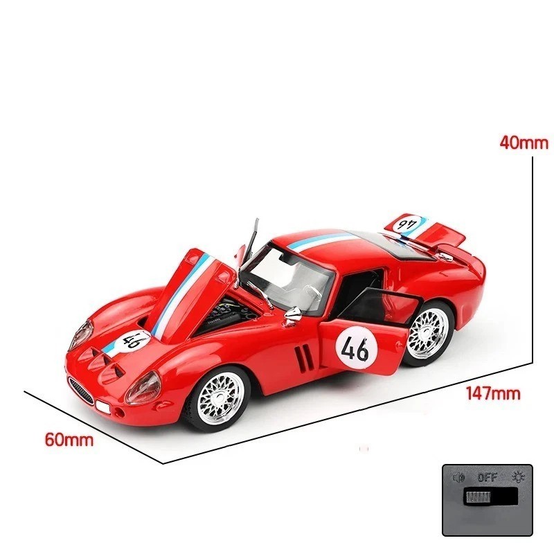 1:32 1964 Ferrari 250 GTO Diecast Alloy Car Model – Light Sound Pull-Back Toy