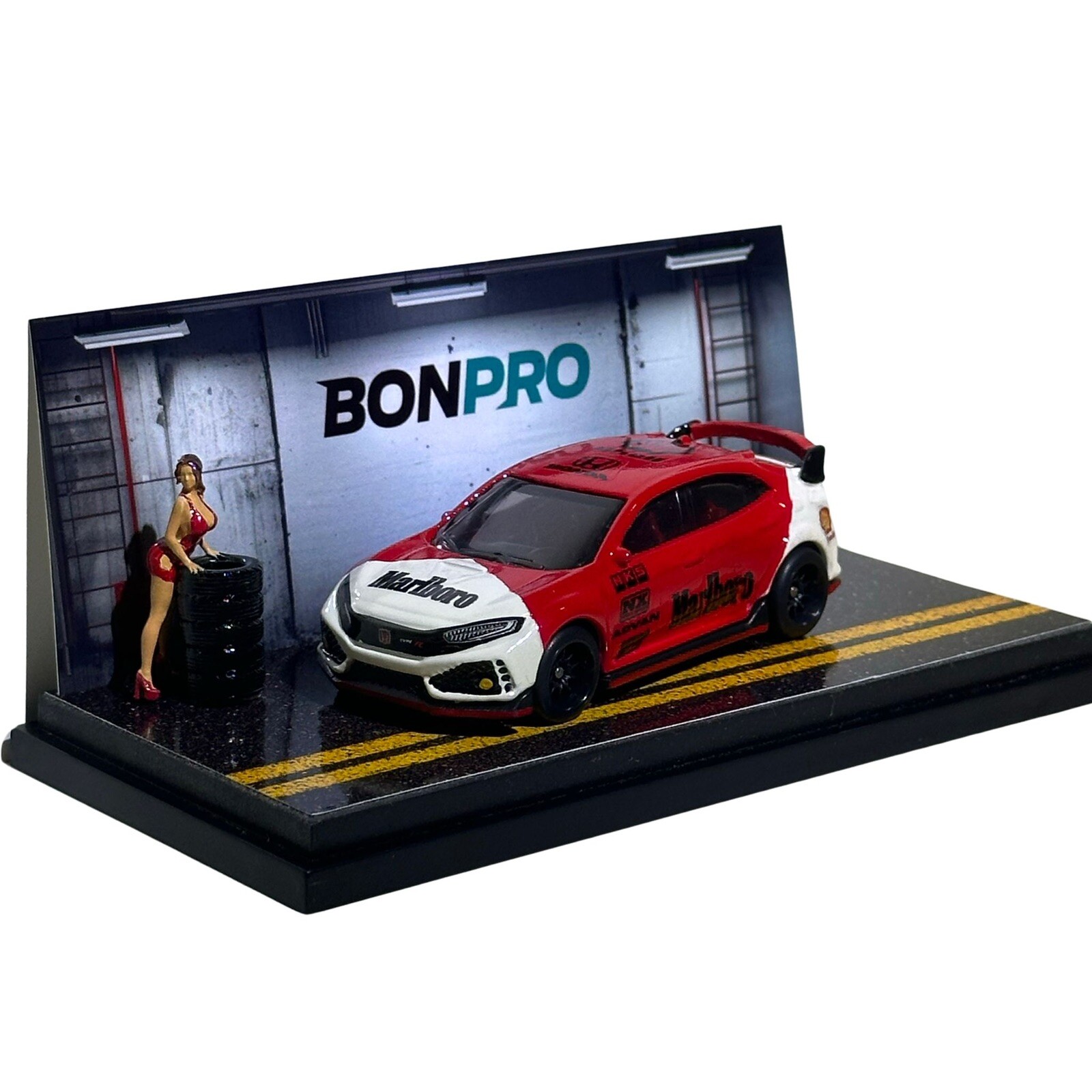 🔥🔥HOT WHEELS CUSTOM HONDA CIVIC TYPE R – MARLBORO W/ ACRYLIC CASE & FIGURE ++