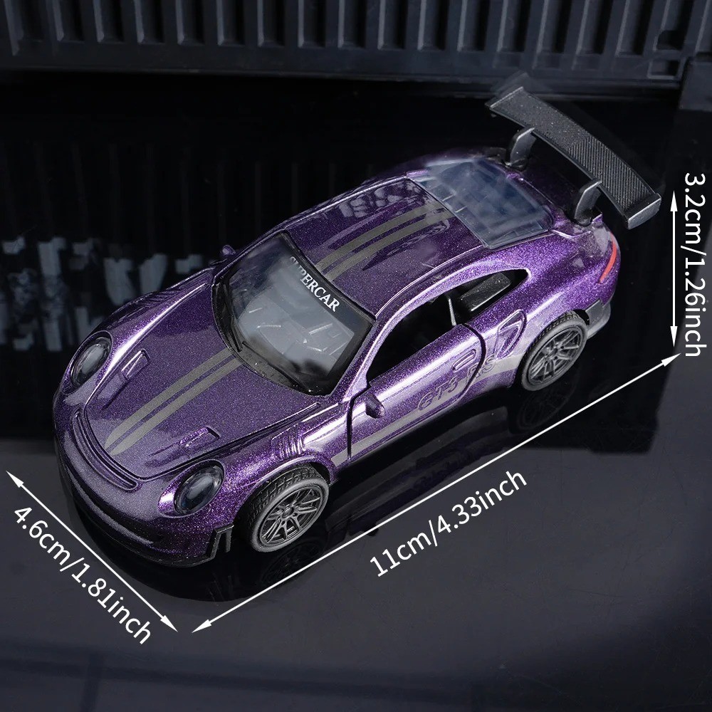 GT3 RS Diecast Model Car 11cm Purple Alloy Supercar Collectible Decor