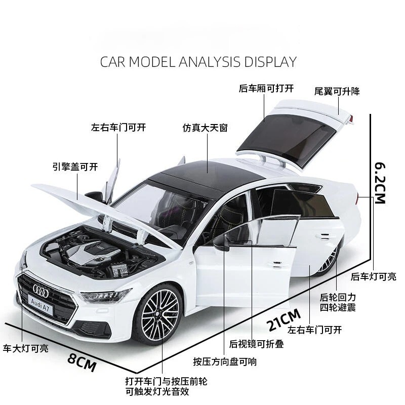 1:24 Audi A7 2024 Diecast Car Model Wheel Steering Sound and Light Kids Toy Gift