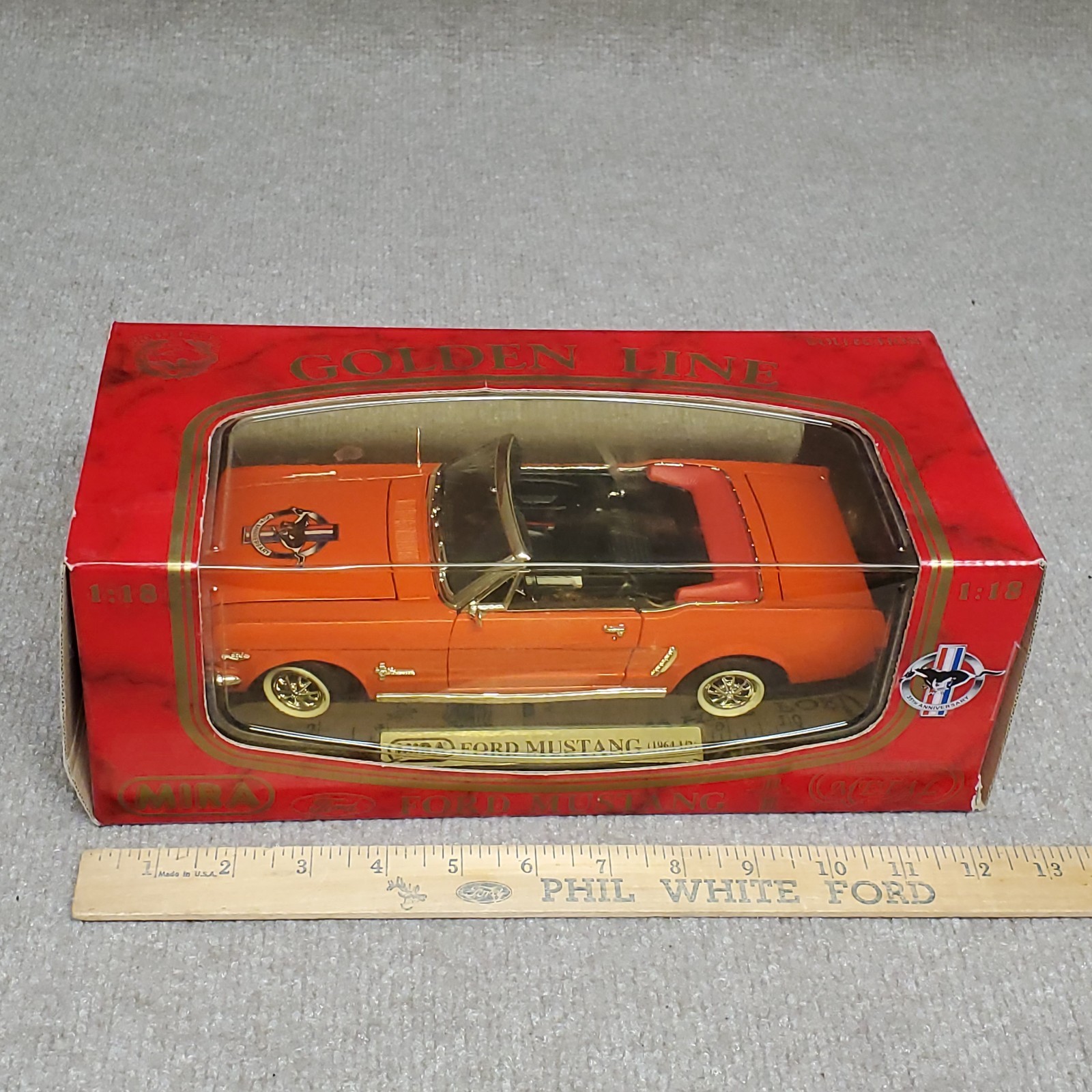 1964 1/2 Mira Golden Line Diecast Ford Mustang Convertible 1:18 NOS In Box
