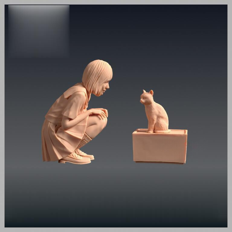 1/64 1/43 1/87 Cats and girl Scene Minitures Figures For Cars Vehicles