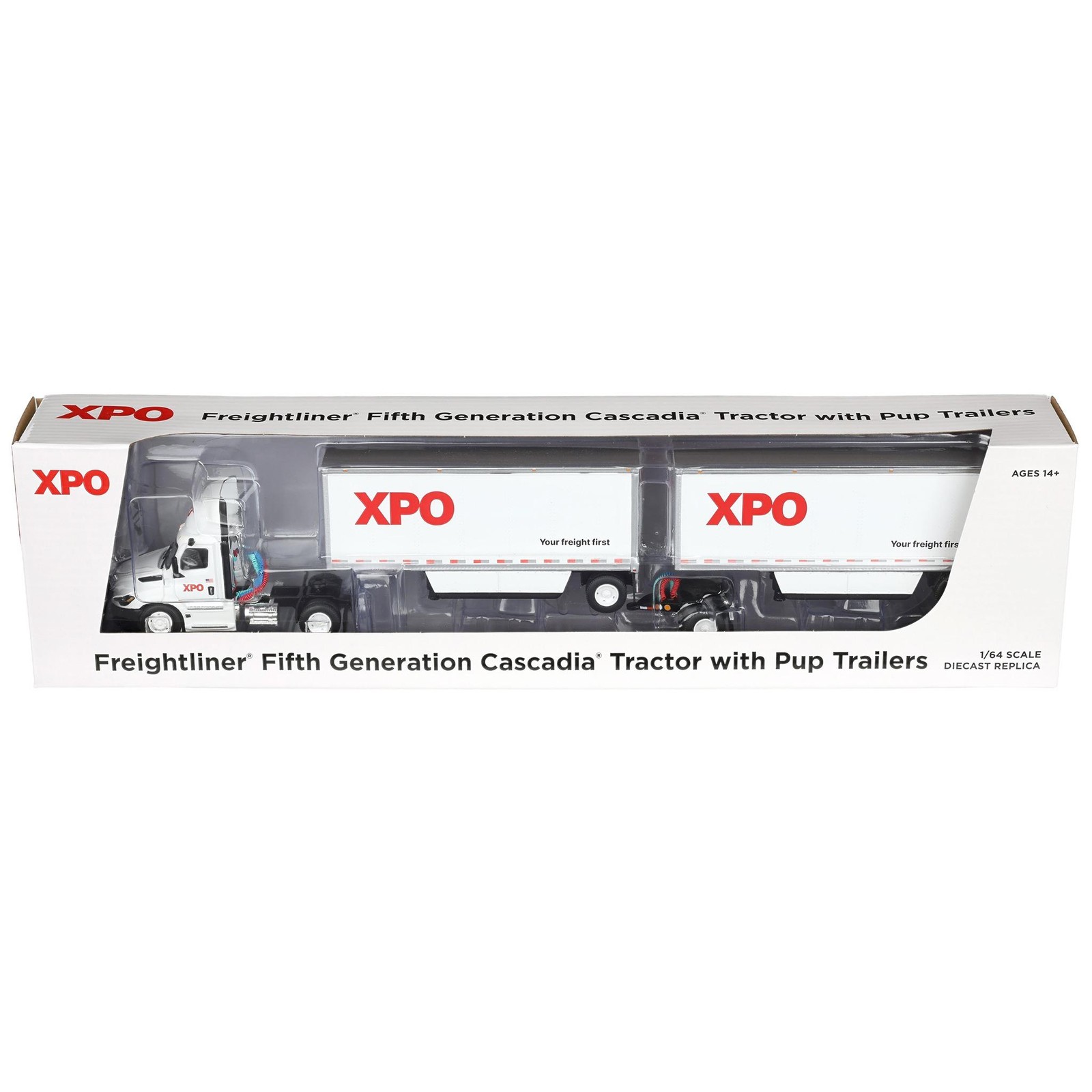 DCP 1/64 XPO Freightliner Cascadia Semi Truck Pup Trailers USA Version 60-1808