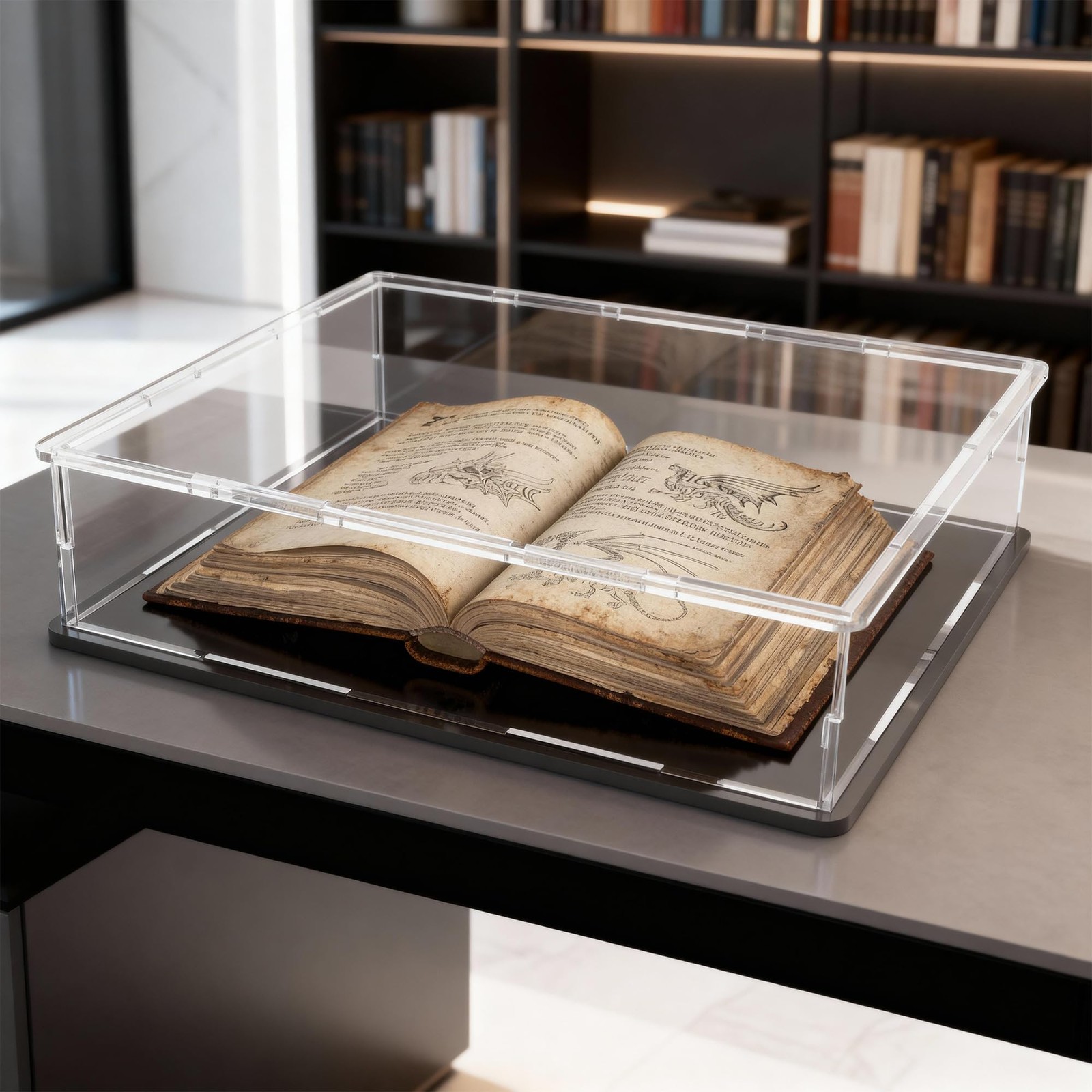 HOPEME Book Display Case Clear Protector 13×10×3 inch, Black and