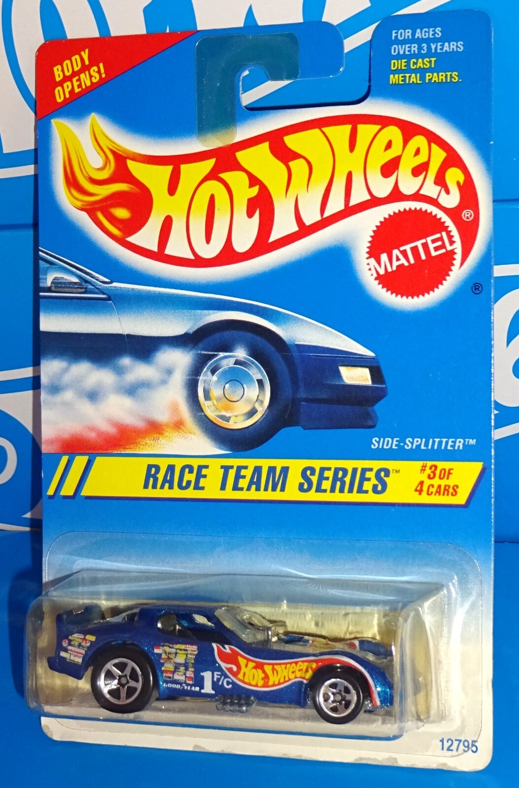 Hot Wheels 1995 Race Team Series #277 Side-Splitter Mtflk Blue w/ 5SPs