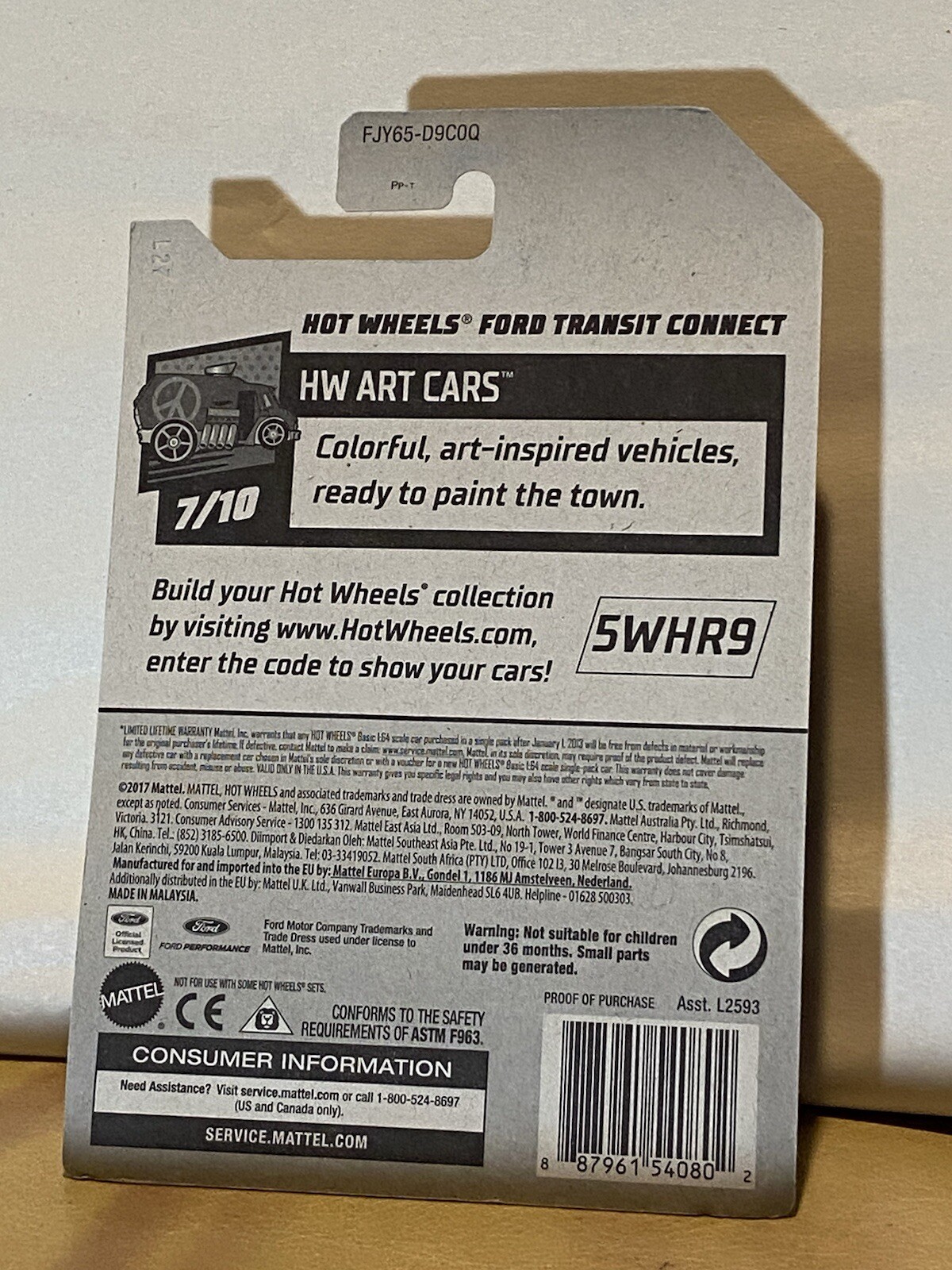2018 Hot Wheels FORD TRANSIT CONNECT Red ?/365 GREAT CARD Art Cars KMART COLOR