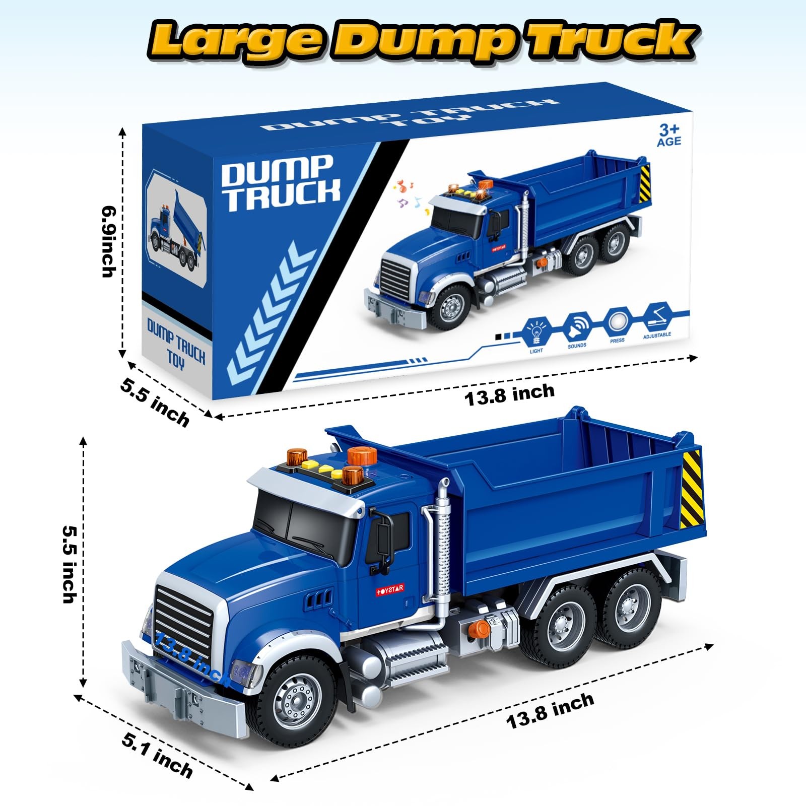 Large Dump Truck Toy for 3 4 5 6 7 Years Old Boy, Truck Toy with Sound and Li…
