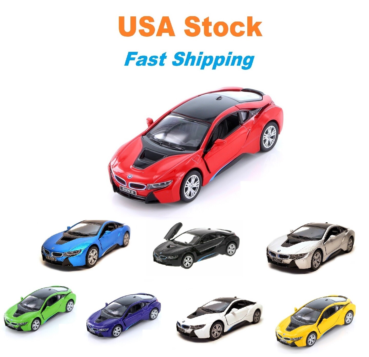 BMW i8 Hard Top, Kinsmart, Diecast Model Toy Car, 5”, 1:36 Scale, 8 colors