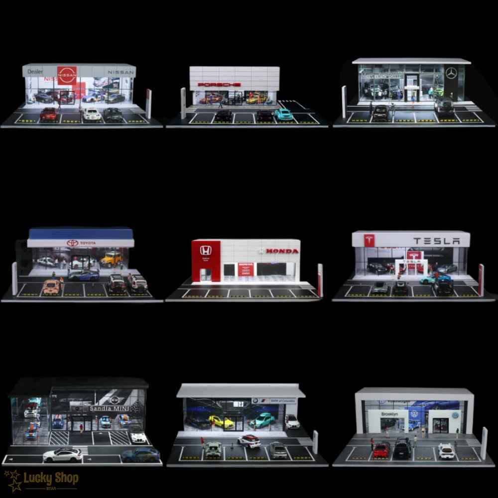 Diorama 1/64 Scale Car Garage Model LED Lighting City Showroom Scene Model Gifts