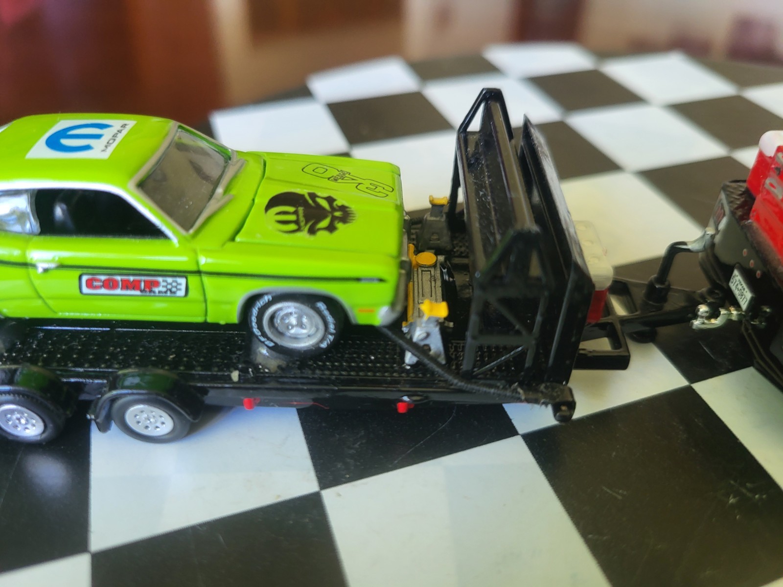 1:64 Greenlight Dually Drivers 2023 RAM 3500 Dually Flatbed & 71 Plym Duster 340