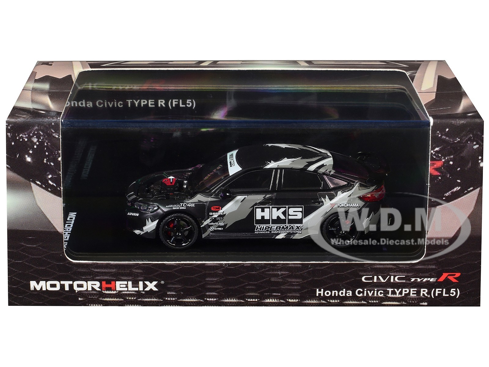 HONDA CIVIC TYPE R (FL5) RHD “HKS” MATT BLACK 1/64 DIECAST BY MOTORHELIX M65320