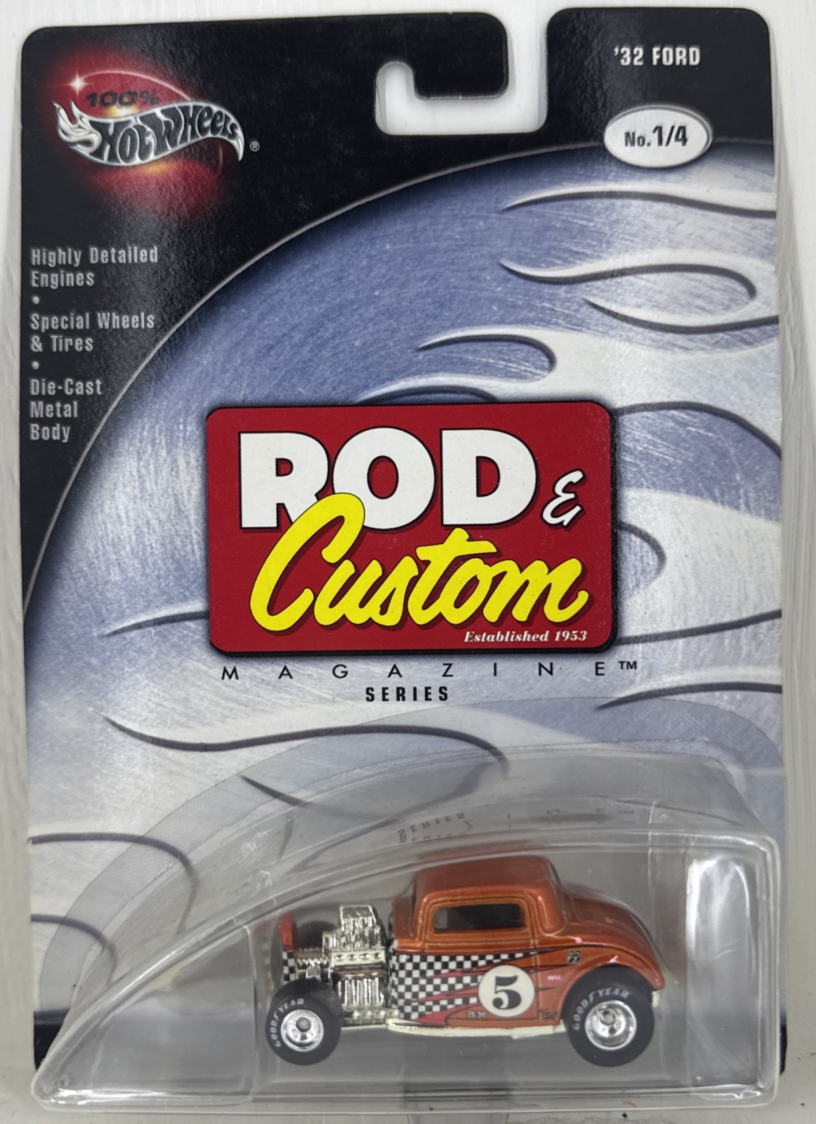 2002 Hot Wheels 100% Rod & Custom Series 1/4 ’32 FORD Orange w/GDYR Real Riders