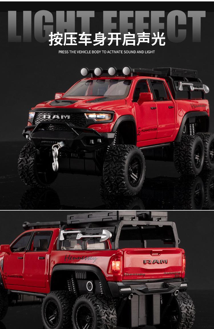 1:32 Dodge Ram 1500 Trx 6*6 Warlord Alloy Diecast Model Car with Sound & Light