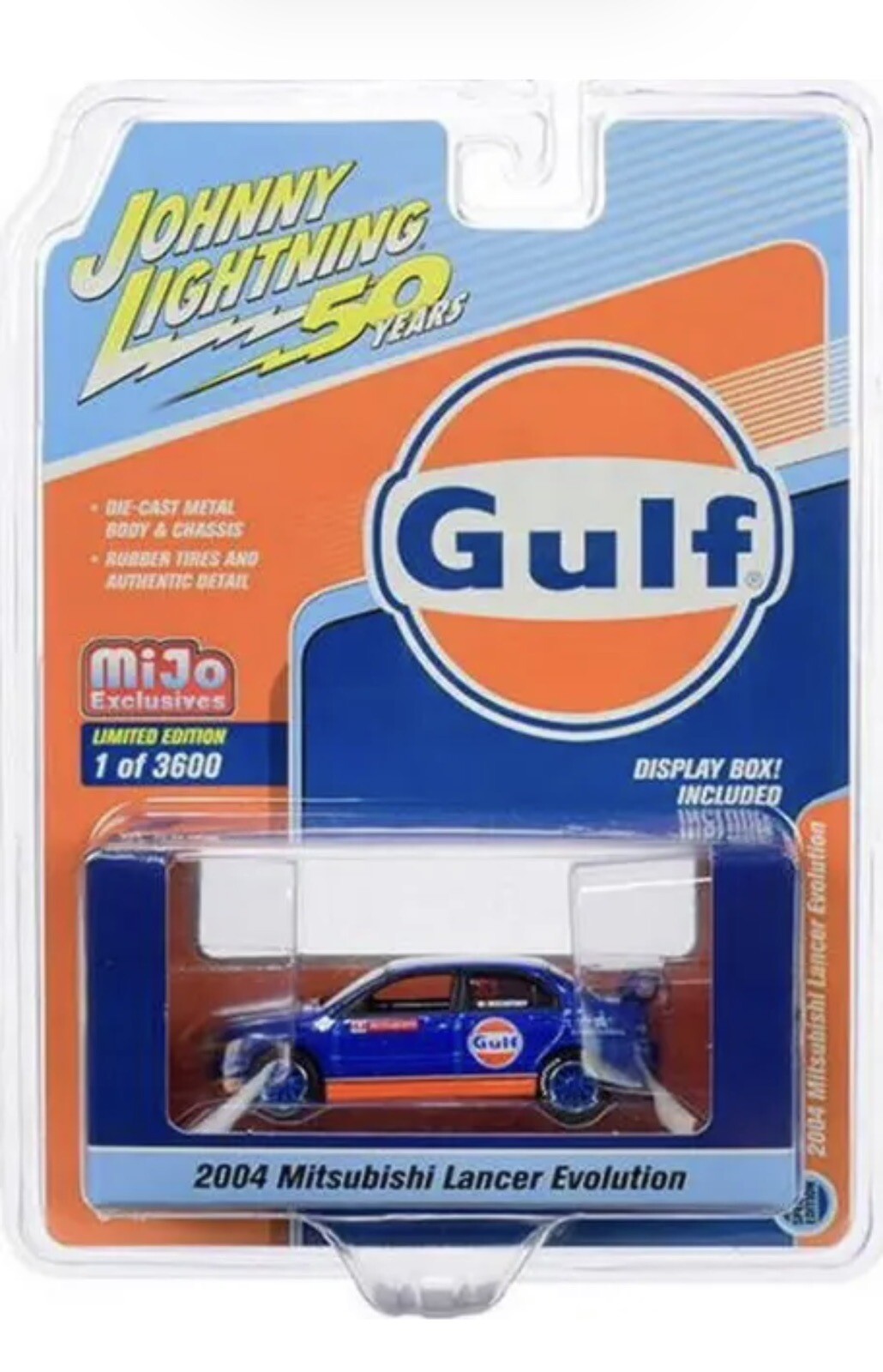 JOHNNY LIGHTNING 2004 BLU/ORANGE MITSUBISHI LANCER EVOLUTION GULF JLCP7249-4D