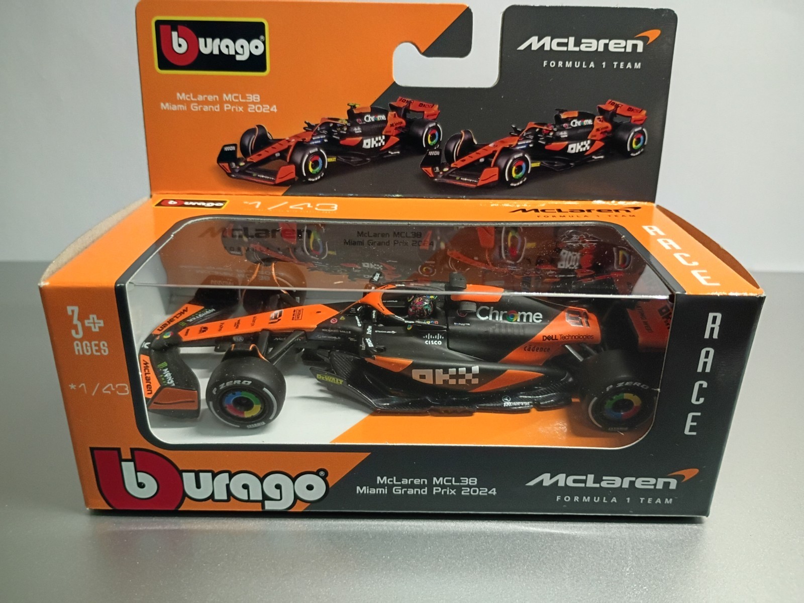 Burago McLaren MCL38 Miami Grand Prix 2024 Formula 1 Team 1:43 Scale New Rare