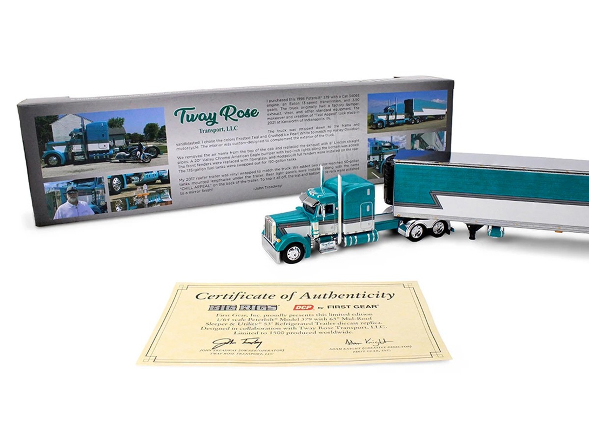 First Gear 1/64 Diecast Trucks Peterbilt 379 with 63″ and 53′ Utility Trailer