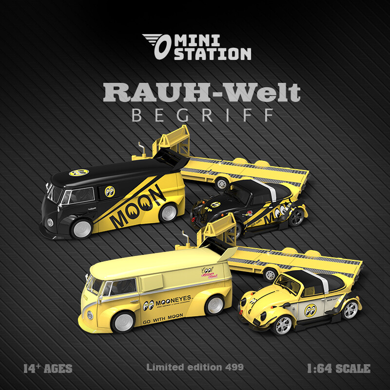 Mini Station 1:64 Mooneyes Targa/T1/trailer/Repair worker Model Car