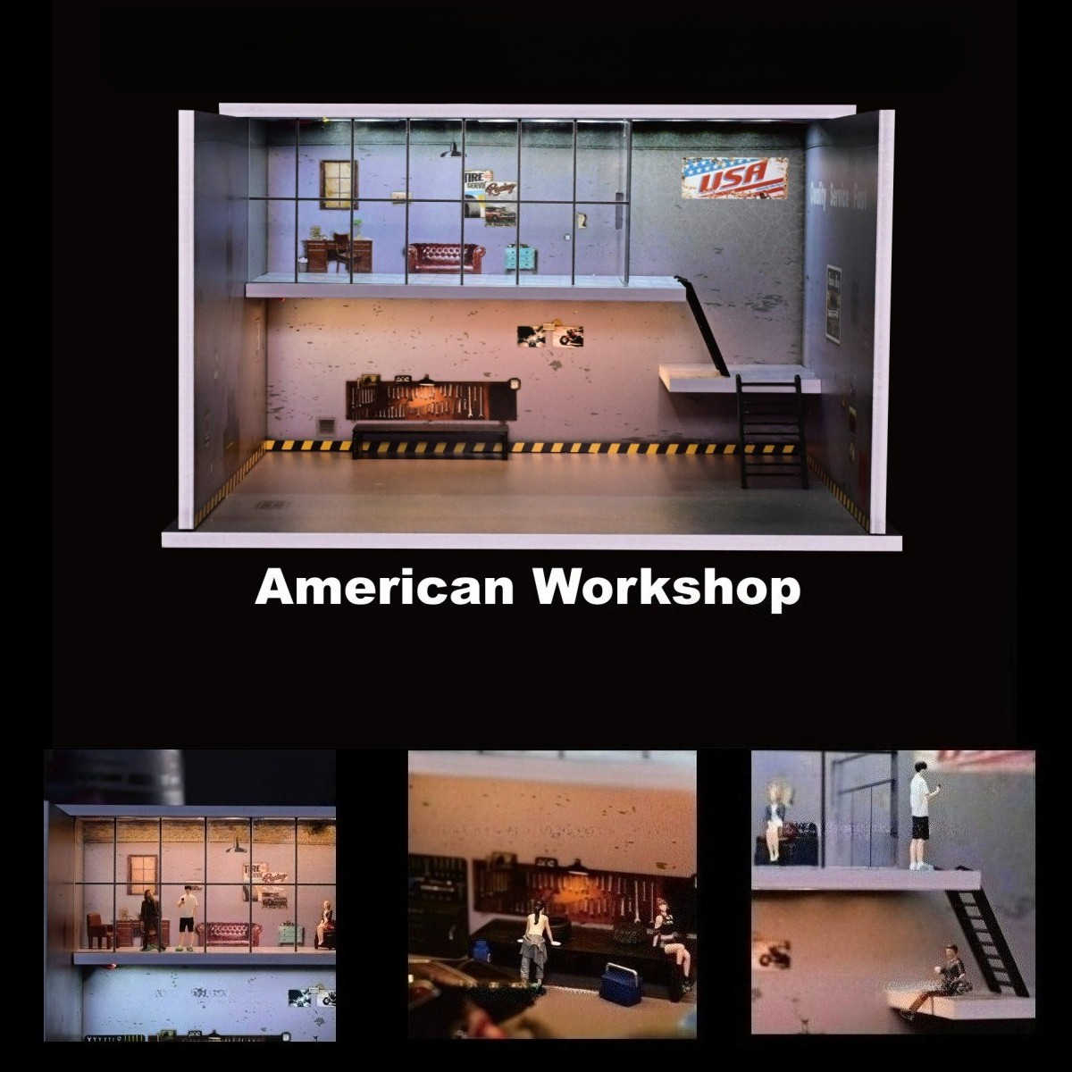 1/64 Diorama Car Garage Model LED City Repair Workshop Scene Display Model Gift
