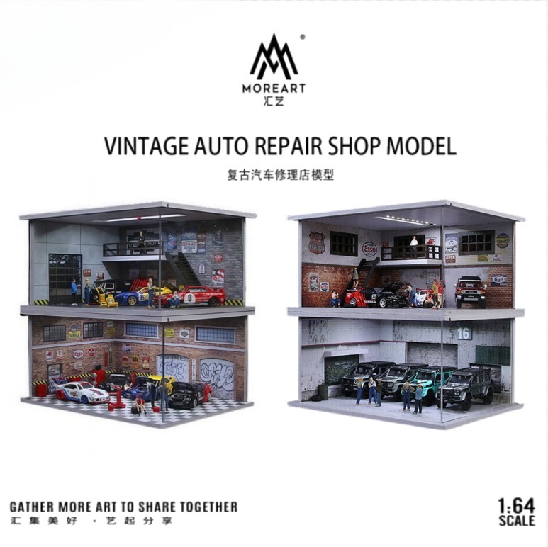 1/64 Garage Diorama Diecast Car Display Case LED Lighting Parking Lot Scene US