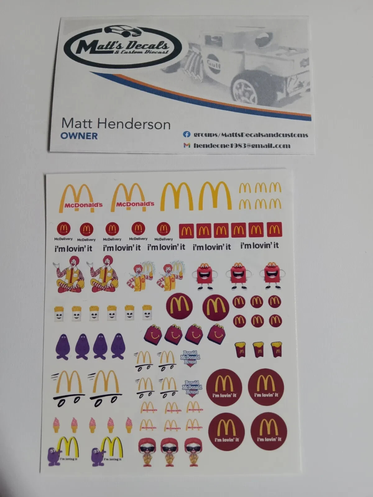 1/64 for hot wheels waterslide decals mcdonalds MADE IN THE USA!