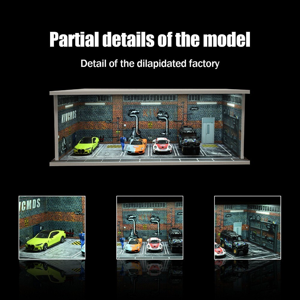 1/64 Diorama Car Garage LED Lighting Car Repair Workshop Scene Display Model Toy