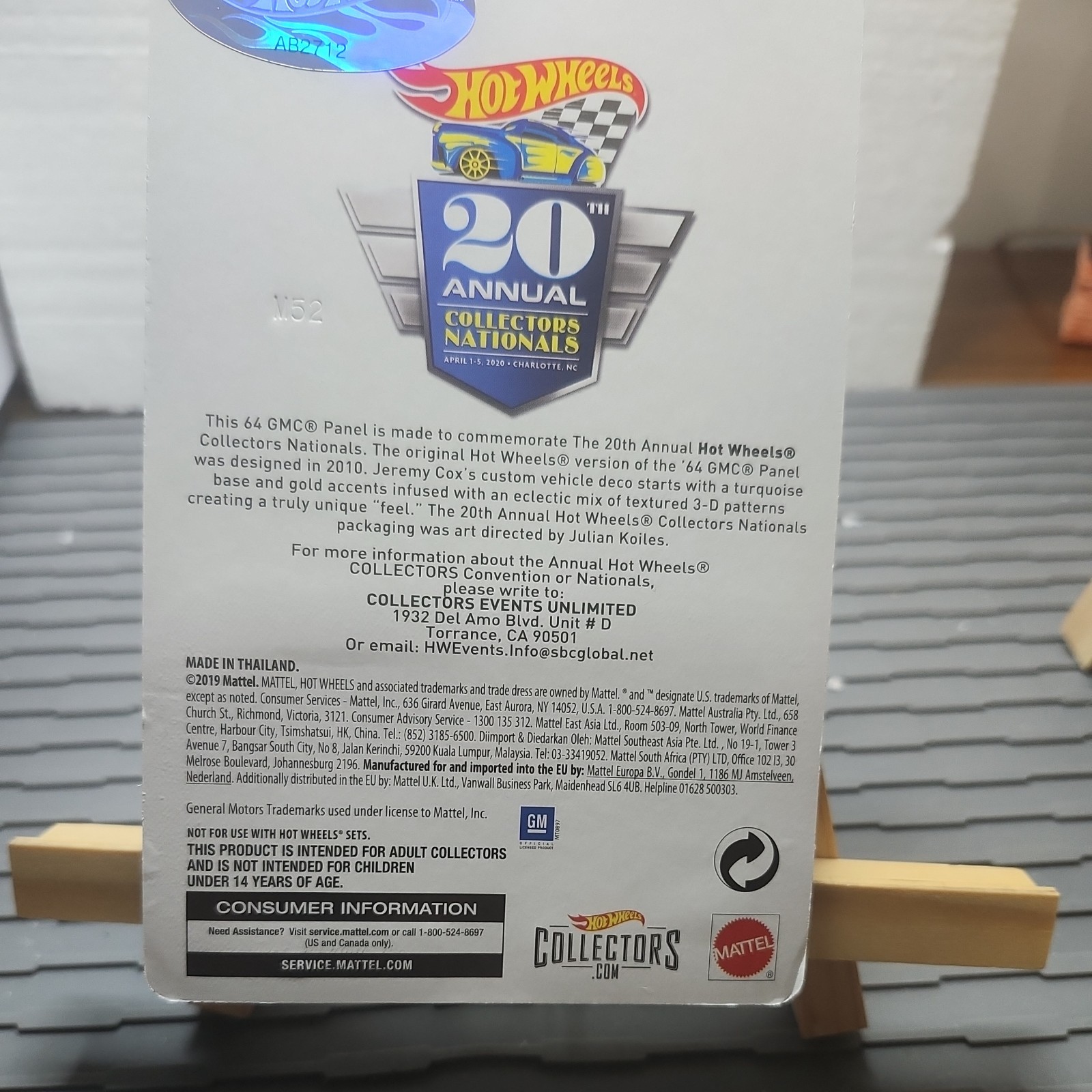 Hot Wheels 20th Annual Collectors Nationals L ’64 GMC Panel Truck 1833/4000