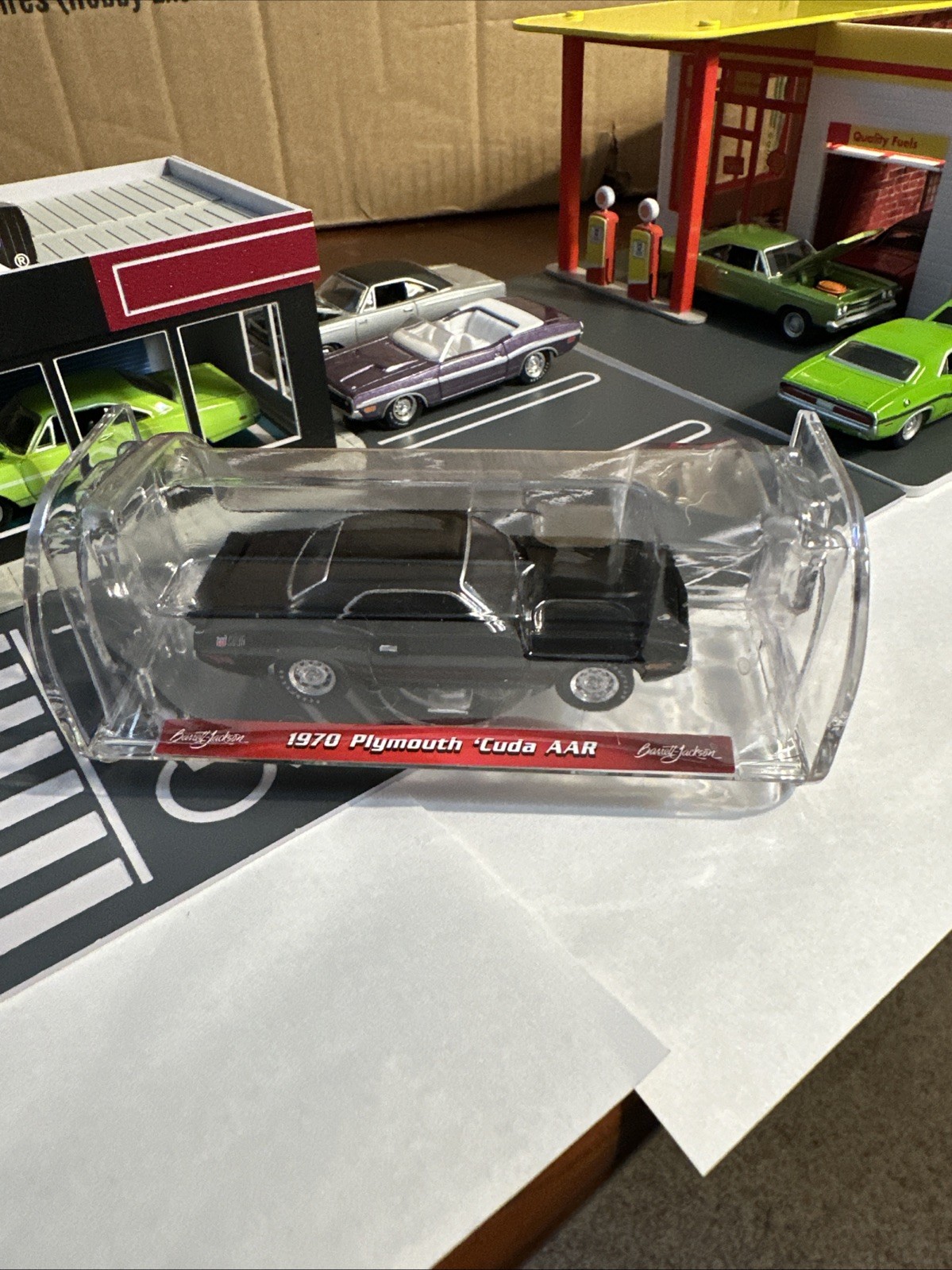 2025 Greenlight 1970 AAR Cuda Black With Stand 1/64 Adult Collectible