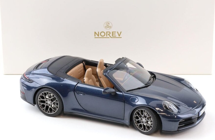 2025 Porsche 911 992-2 Carrera Cabriolet Open Top Blue Metallic in 1:18 scale
