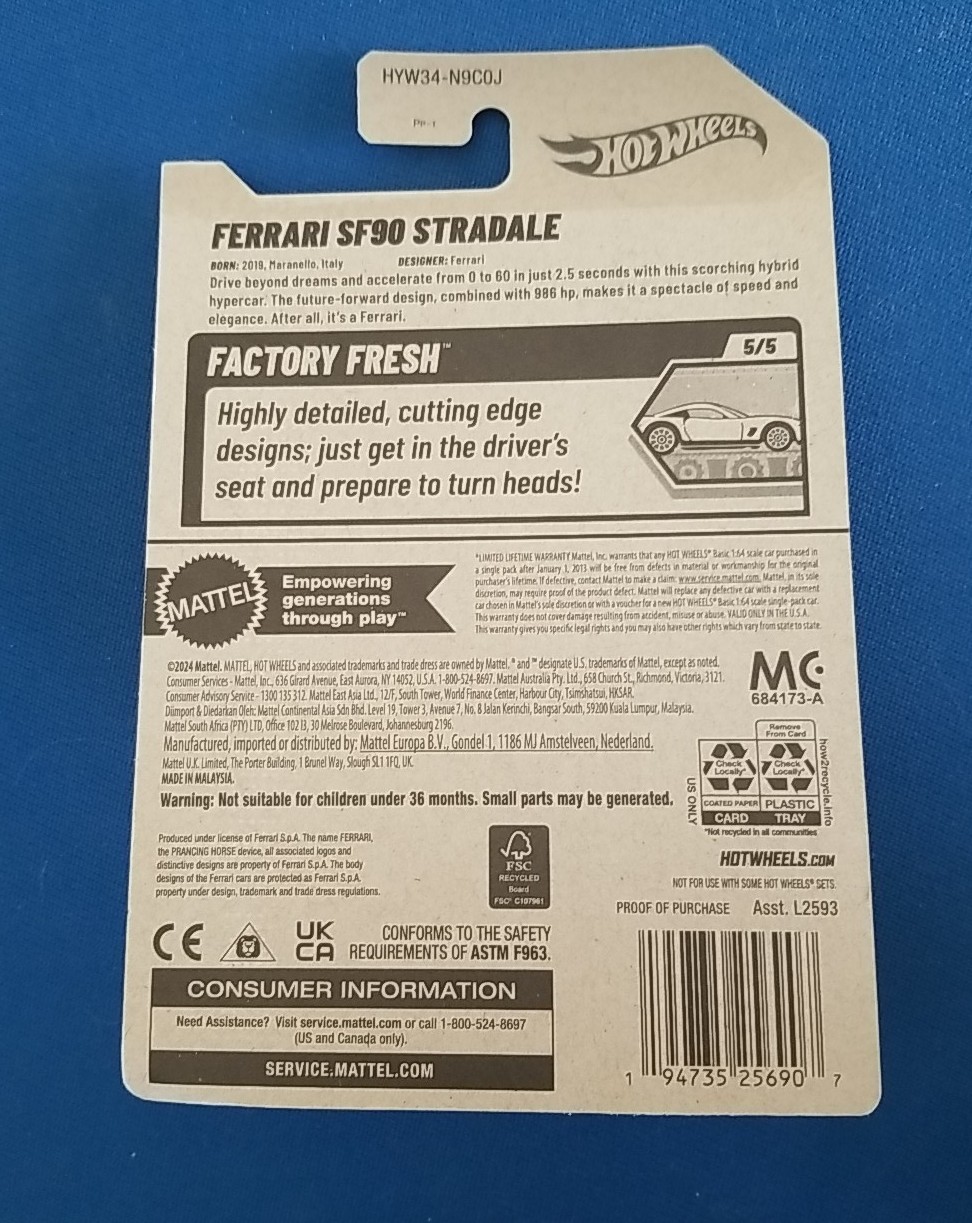 2025 Hot Wheels Factory Fresh – Ferrari SF90 Stradale 191/250 New Models First