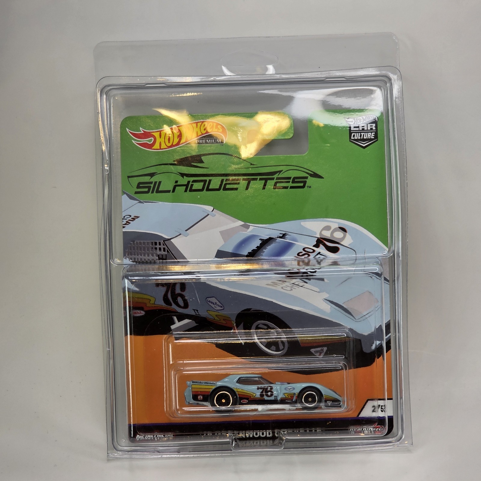 Hot Wheels Premium Car Culture Silhouettes ’76 Greenwood Corvette Light Blue RR